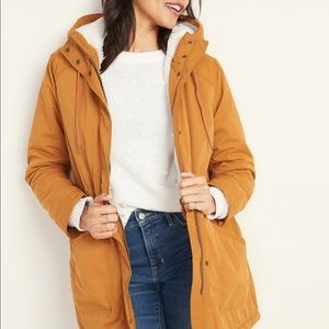 NWT Old Navy Mustard Faux Fur Parka Coat - Size XS